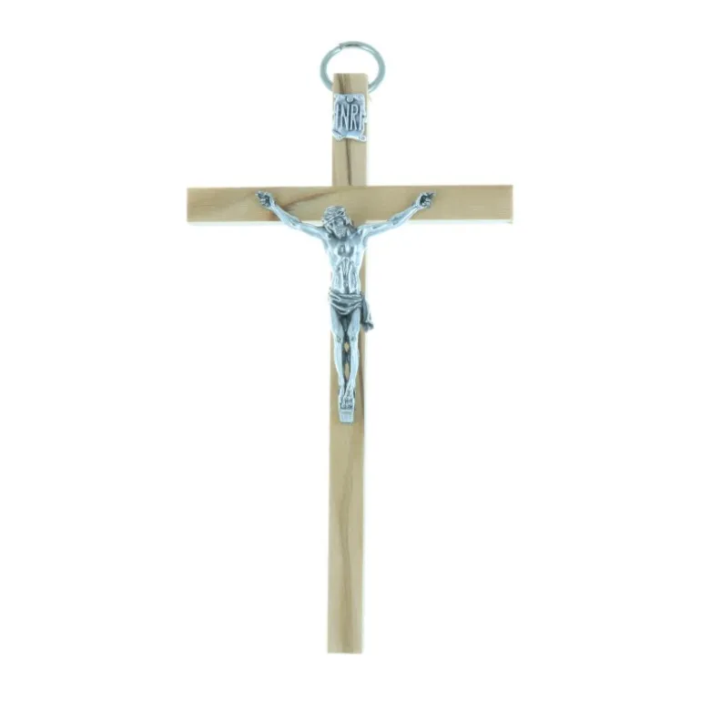 Palais du Rosaire Crucifix en bois d'olivier avec un Christ argenté 13cm^ Crucifix Bois