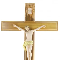 Palais du Rosaire Crucifix en bois d'olivier avec Christ en résine 50 cm^ Crucifix Résine | Crucifix Bois