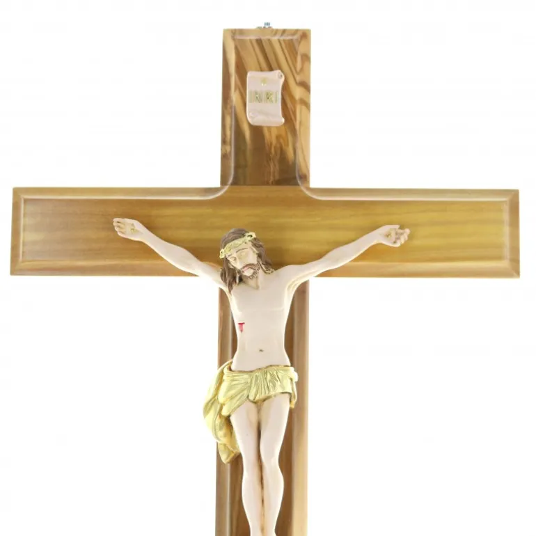 Palais du Rosaire Crucifix en bois d'olivier avec Christ en résine 50 cm^ Crucifix Résine | Crucifix Bois