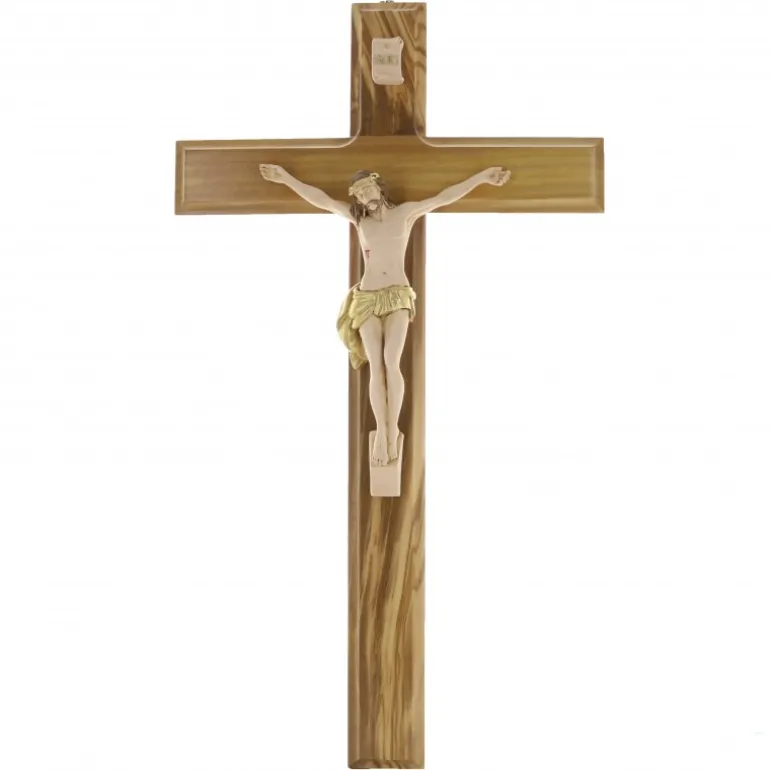 Palais du Rosaire Crucifix en bois d'olivier avec Christ en résine 50 cm^ Crucifix Résine | Crucifix Bois