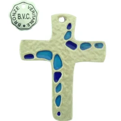 Palais du Rosaire Crucifix en Bronze martelé avec des détails colorés 8,5 cm^ Crucifix Métal