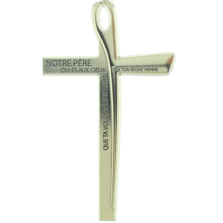 Palais du Rosaire Crucifix en laiton doré avec la prière Notre Père 10cm^ Crucifix Métal