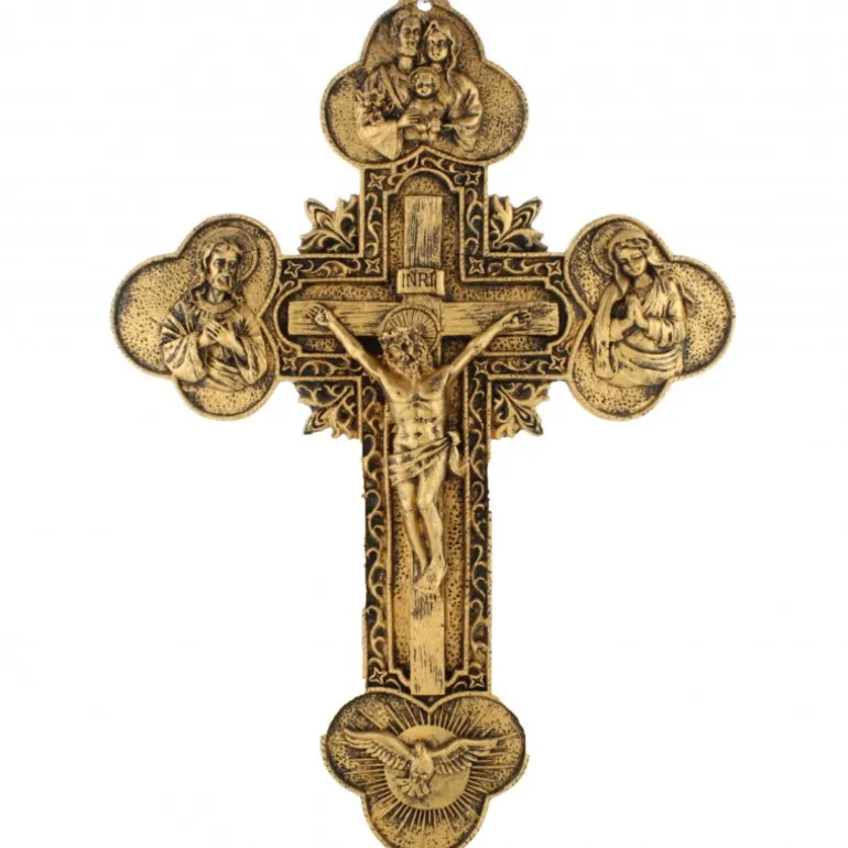 Palais du Rosaire Crucifix en résine doré Sainte Famille 36cm^ Crucifix Résine