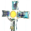 Palais du Rosaire Crucifix en verre coloré et doré avec Jésus Christ en métal^ Croix Religieuse | Crucifix Métal