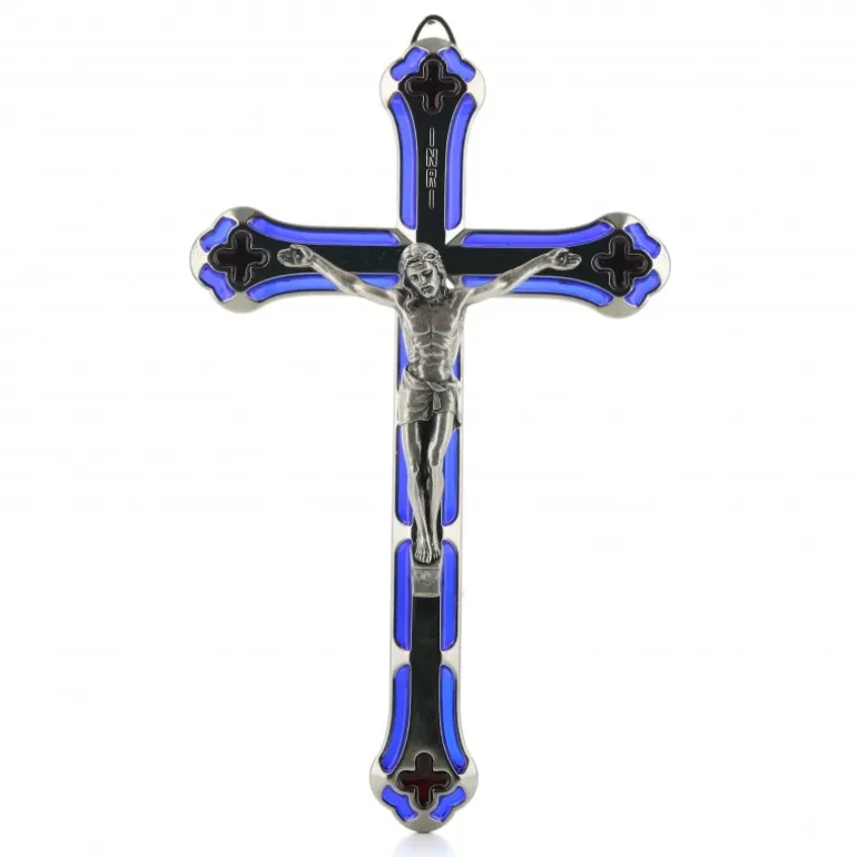 Palais du Rosaire Crucifix émaillé en métal argenté 18 cm^ Crucifix Métal