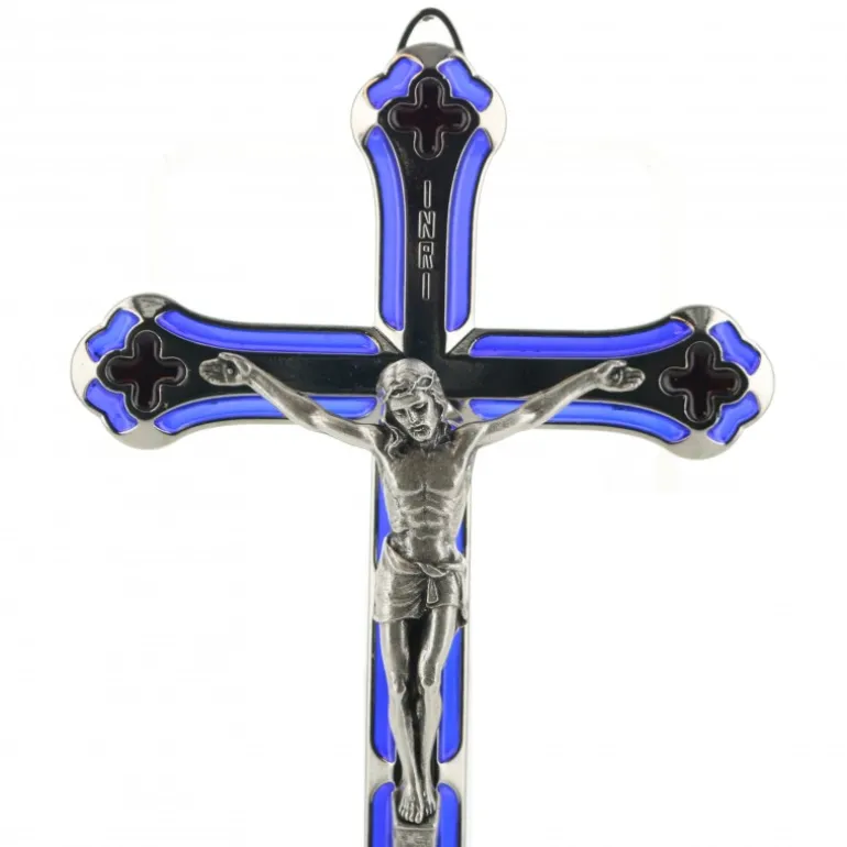Palais du Rosaire Crucifix émaillé en métal argenté 18 cm^ Crucifix Métal