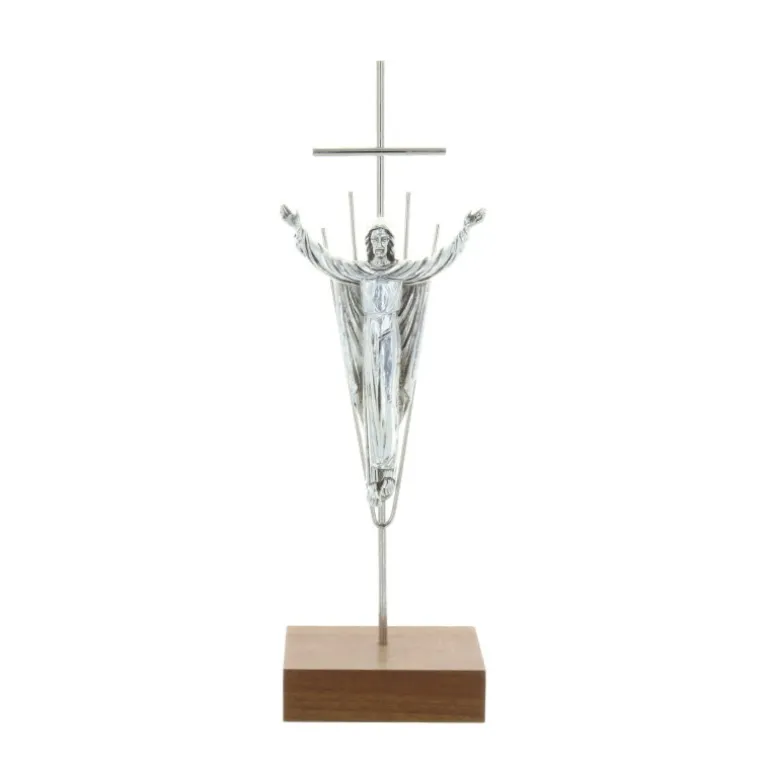 Palais du Rosaire Crucifix métal argenté et Christ ressuscité 19,5 cm^ Crucifix Métal
