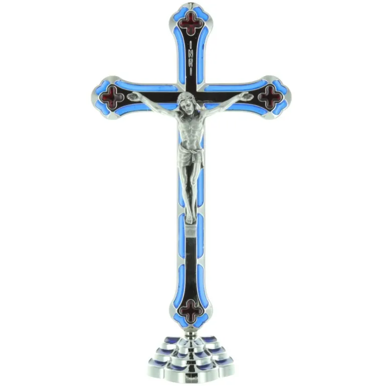 Palais du Rosaire Crucifix métal coloré et argenté et Christ en métal 20 cm^ Crucifix Métal