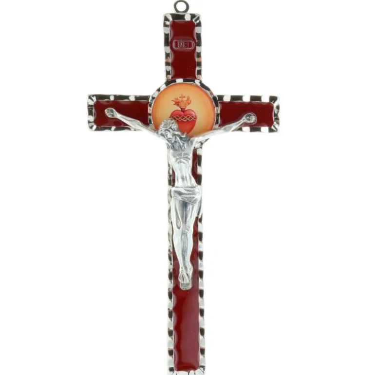 Palais du Rosaire Crucifix métal du Sacré coeur de Jésus 17 cm^ Crucifix Métal