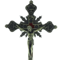 Palais du Rosaire Crucifix métal sur socle style baroque 23cm^ Crucifix Métal