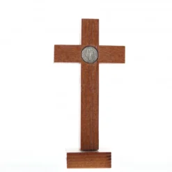 Palais du Rosaire Crucifix Saint Benoit avec le Christ argenté 9 cm^ Crucifix Bois