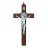 Palais du Rosaire Crucifix Saint Benoît en bois d'olivier Christ et médaille argentée 20 cm^ Crucifix Bois