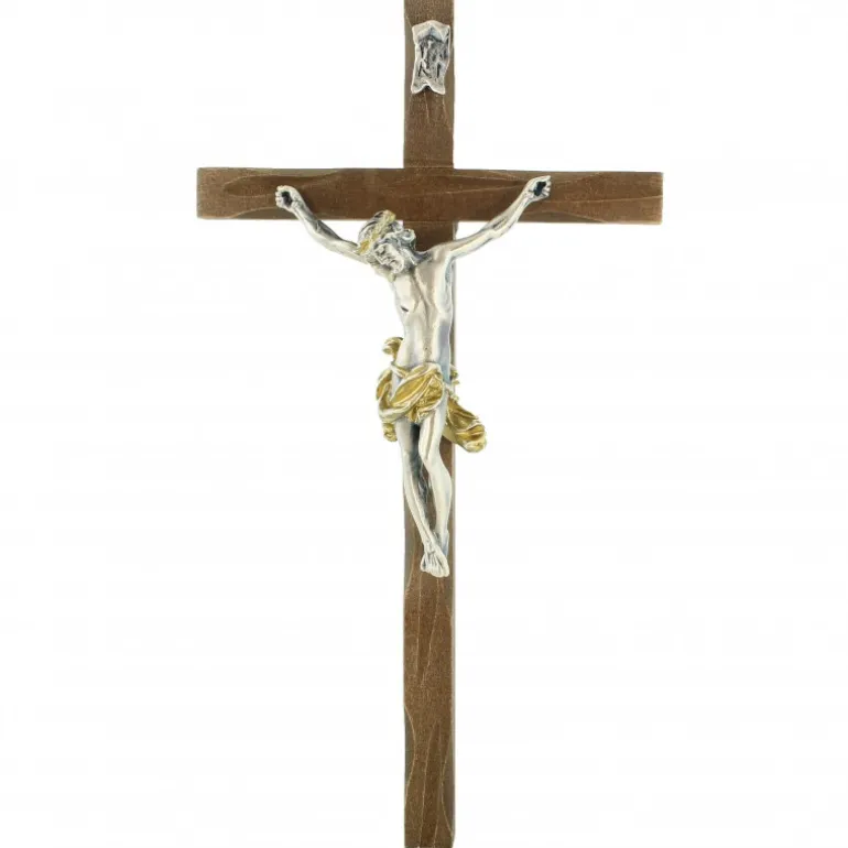 Palais du Rosaire Crucifix style baroque en bois et Christ argenté 22cm^ Crucifix Bois