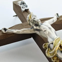 Palais du Rosaire Crucifix style baroque en bois et Christ argenté 22cm^ Crucifix Bois