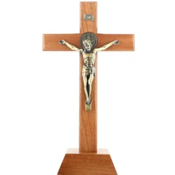 Palais du Rosaire Crucifix sur pied de Saint Benoît en bois 30cm^ Crucifix Bois