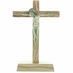 Palais du Rosaire Crucifix sur socle en bois d'olivier avec le Christ en bronze 13,5cm^ Crucifix Bois