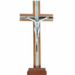 Palais du Rosaire Crucifix sur socle en bois avec le Christ en métal 16cm^ Crucifix Bois | Crucifix Métal