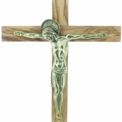 Palais du Rosaire Crucifix sur socle en bois d'olivier avec le Christ en bronze 13,5cm^ Crucifix Bois