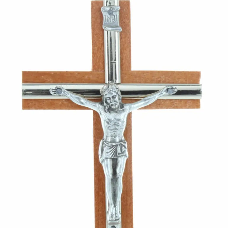 Palais du Rosaire Crucifix sur socle en bois avec le Christ en métal 16cm^ Crucifix Bois | Crucifix Métal
