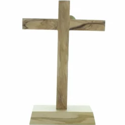 Palais du Rosaire Crucifix sur socle en bois d'olivier avec le Christ en bronze 13,5cm^ Crucifix Bois