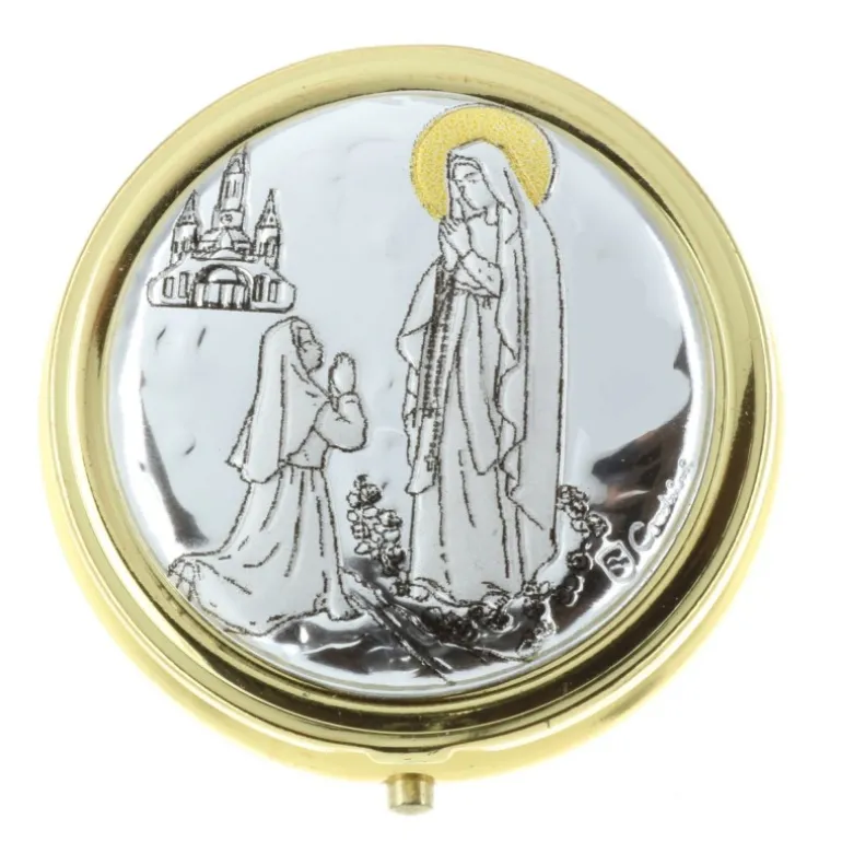 Palais du Rosaire Custode à hosties avec l'Apparition de Lourdes 4,5 x 4,5cm^ Custode