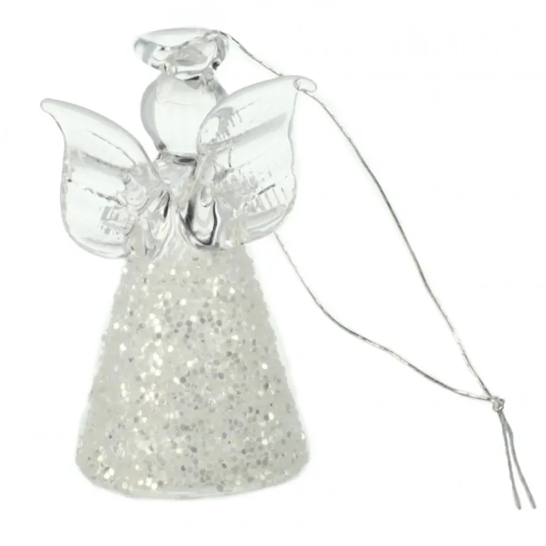 Palais du Rosaire Décoration de sapin d'un Ange en verre avec robe paillettes argentées^ Décoration De Noël