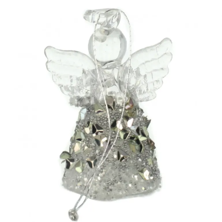 Palais du Rosaire Décoration de Sapin d'un Ange en Verre avec strass argentés^ Décoration De Noël