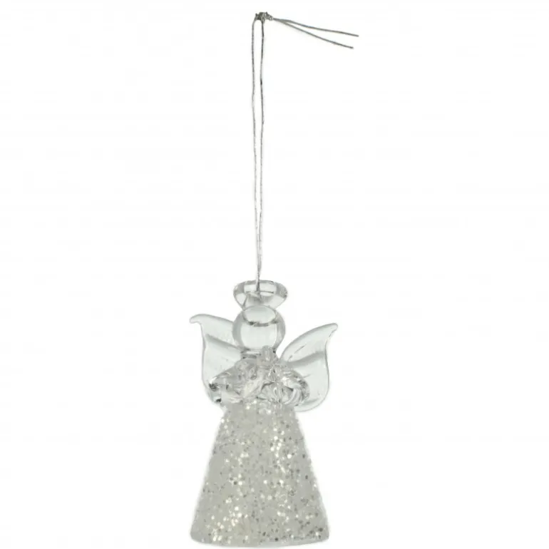 Palais du Rosaire Décoration de sapin d'un Ange en verre avec robe paillettes argentées^ Décoration De Noël