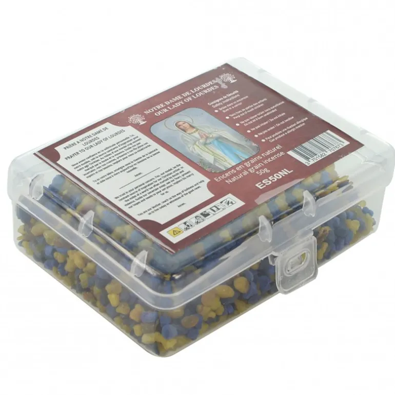 Palais du Rosaire Encens Naturel en Grains de Notre-Dame de Lourdes avec prière - Boîte 50g^ Encens En Grains