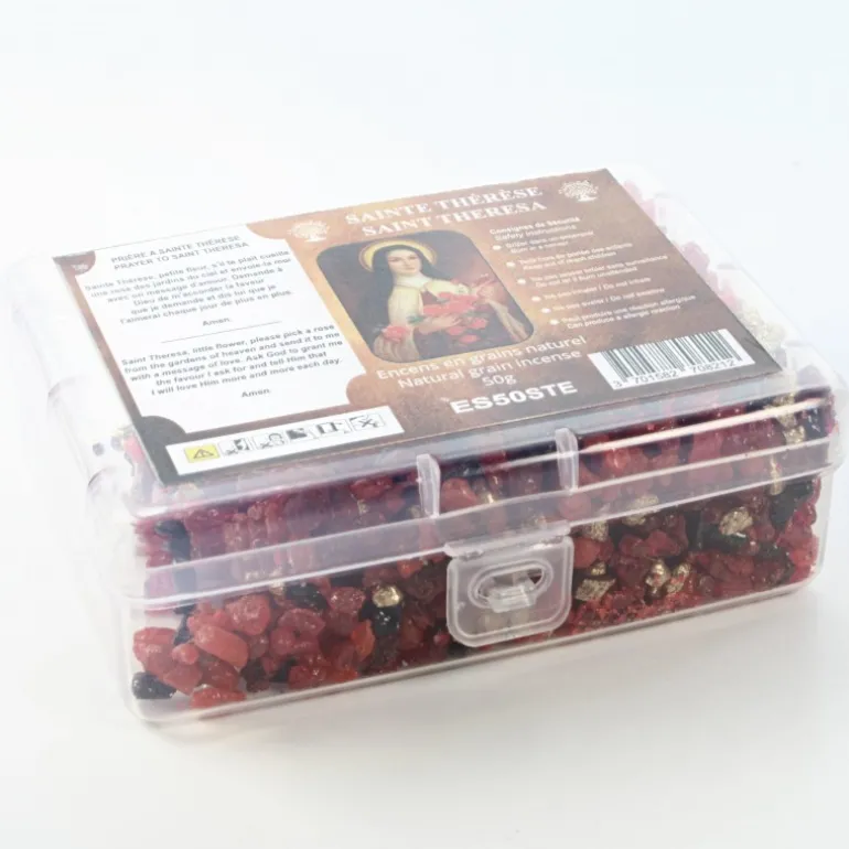 Palais du Rosaire Encens Naturel en Grains de Sainte Thérèse avec prière - Boîte 50g^ Encens En Grains