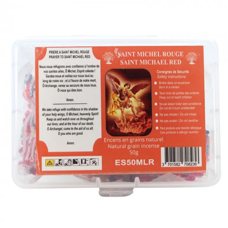 Palais du Rosaire Encens Naturel en Grains de Saint Michel Rouge avec prière - Boîte 50g^ Encens En Grains