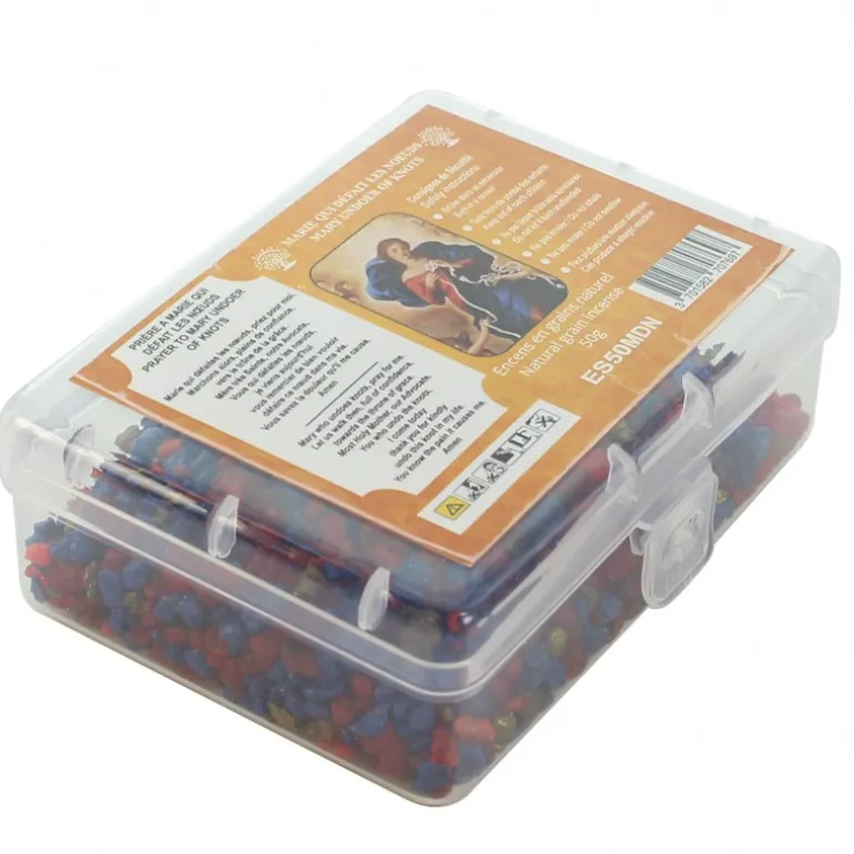 Palais du Rosaire Encens Naturel en Grains de Marie qui défait les noeuds avec prière - Boîte 50g^ Encens En Grains