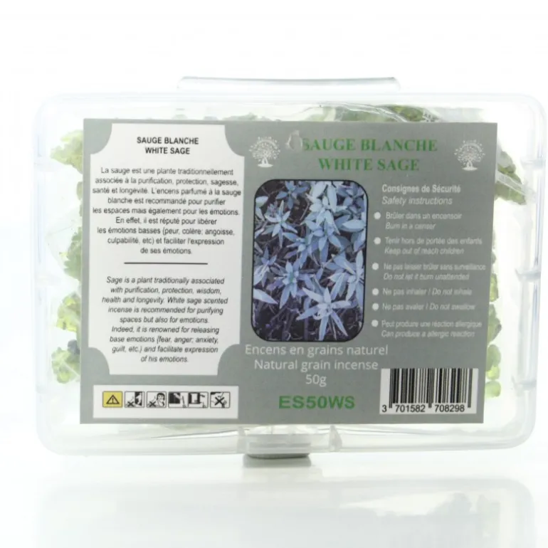 Palais du Rosaire Encens Naturel en Grains Sauge Blanche - Boîte 50g^ Encens En Grains