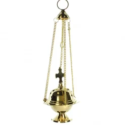 Palais du Rosaire Encensoir liturgique en laiton avec croix et chaîne de 13cm^ Encensoir