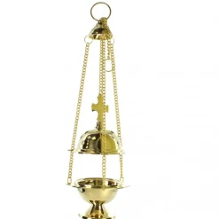 Palais du Rosaire Encensoir liturgique en laiton avec croix et chaîne de 13cm^ Encensoir