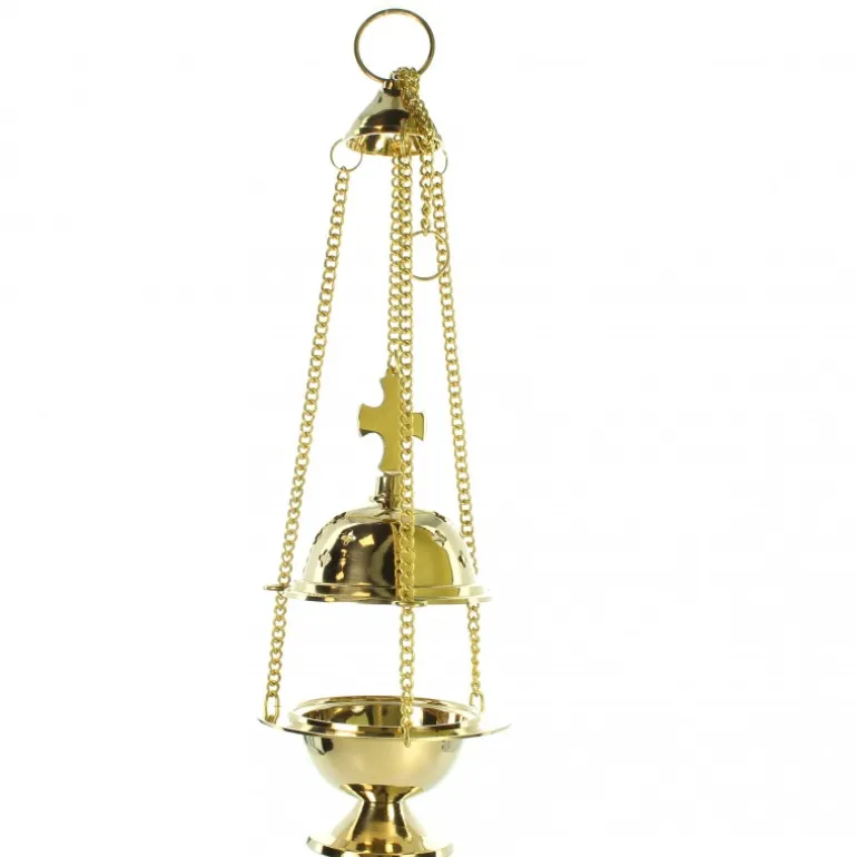 Palais du Rosaire Encensoir liturgique en laiton avec croix et chaîne de 13cm^ Encensoir