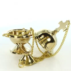 Palais du Rosaire Encensoir liturgique en laiton avec croix et chaîne de 13cm^ Encensoir