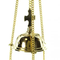 Palais du Rosaire Encensoir liturgique en laiton avec croix et chaîne de 13cm^ Encensoir
