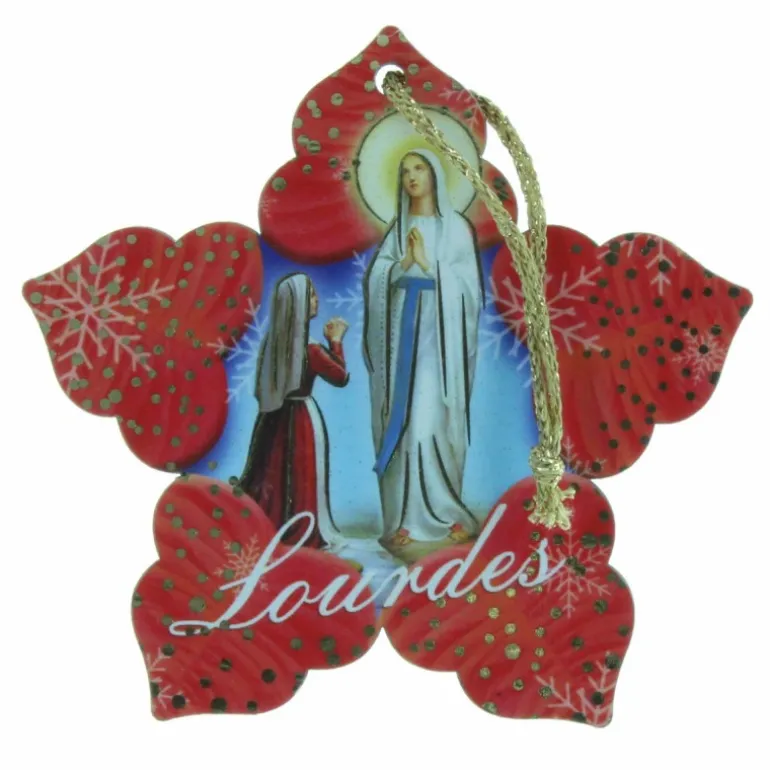 Palais du Rosaire Etoile de Noël en bois avec l'Apparition de Lourdes^ Décoration De Noël