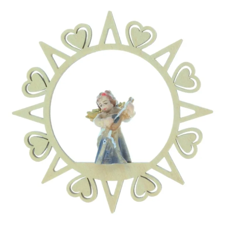 Palais du Rosaire Etoile de Sapin de Noël en bois avec un Ange 8,5 x 8,5cm^ Décoration De Noël