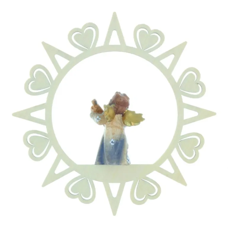 Palais du Rosaire Etoile de Sapin de Noël en bois avec un Ange 8,5 x 8,5cm^ Décoration De Noël