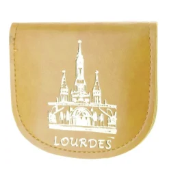 Palais du Rosaire Etui à chapelet en cuir avec la Basilique de Lourdes dorée^ Etui À Chapelet