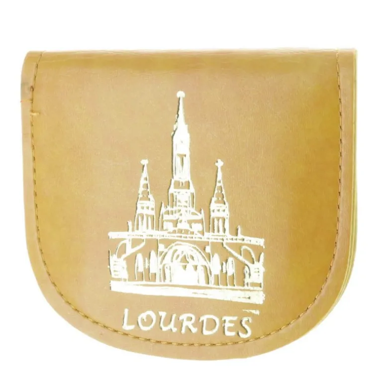 Palais du Rosaire Etui à chapelet en cuir avec la Basilique de Lourdes dorée^ Etui À Chapelet