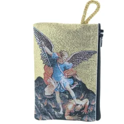 Palais du Rosaire Etui à Chapelet en fil doré 10x7 cm décoré de Saint Michel^ Porte-Monnaie | Etui À Chapelet