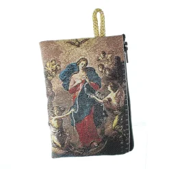 Palais du Rosaire Etui à Chapelet en fil doré 10x7 cm décoré de Marie qui défait les noeuds^ Porte-Monnaie | Etui À Chapelet