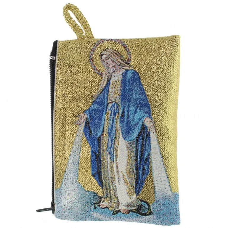 Palais du Rosaire Etui à Chapelet en fil doré 10x7 cm décoré de la Vierge Miraculeuse^ Porte-Monnaie | Etui À Chapelet