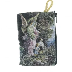Palais du Rosaire Etui à Chapelet en fil doré 10x7 cm décoré de l'Ange Gardien^ Porte-Monnaie | Etui À Chapelet