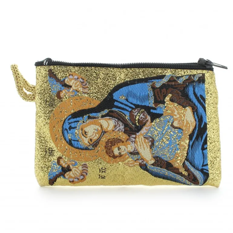 Palais du Rosaire Etui à Chapelet en fil doré 10x7 cm décoré de la Vierge Bleue^ Porte-Monnaie | Etui À Chapelet