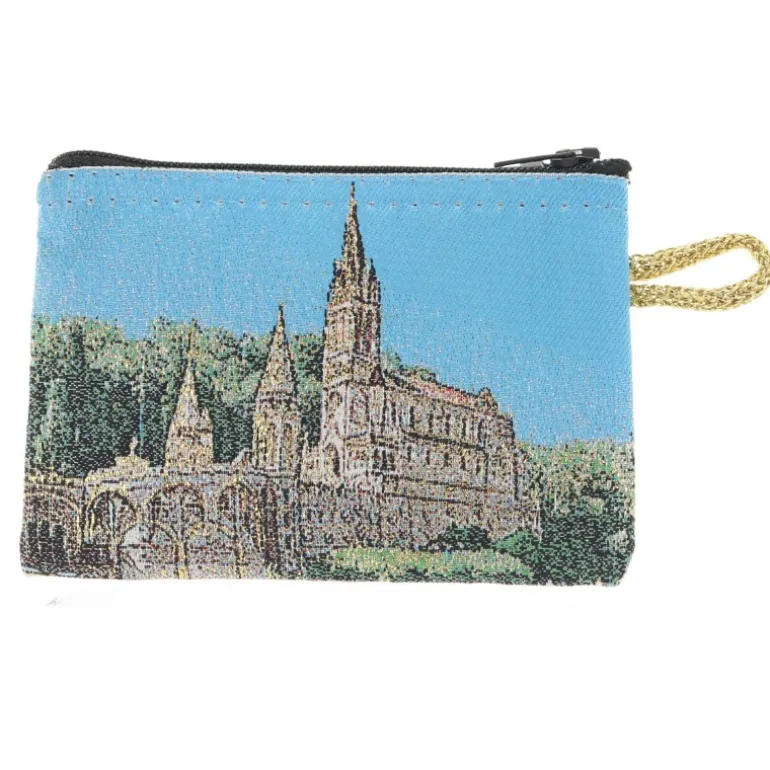 Palais du Rosaire Etui à Chapelet en fil doré 10x7 cm avec Apparition et Sanctuaire de Lourdes^ Porte-Monnaie | Etui À Chapelet