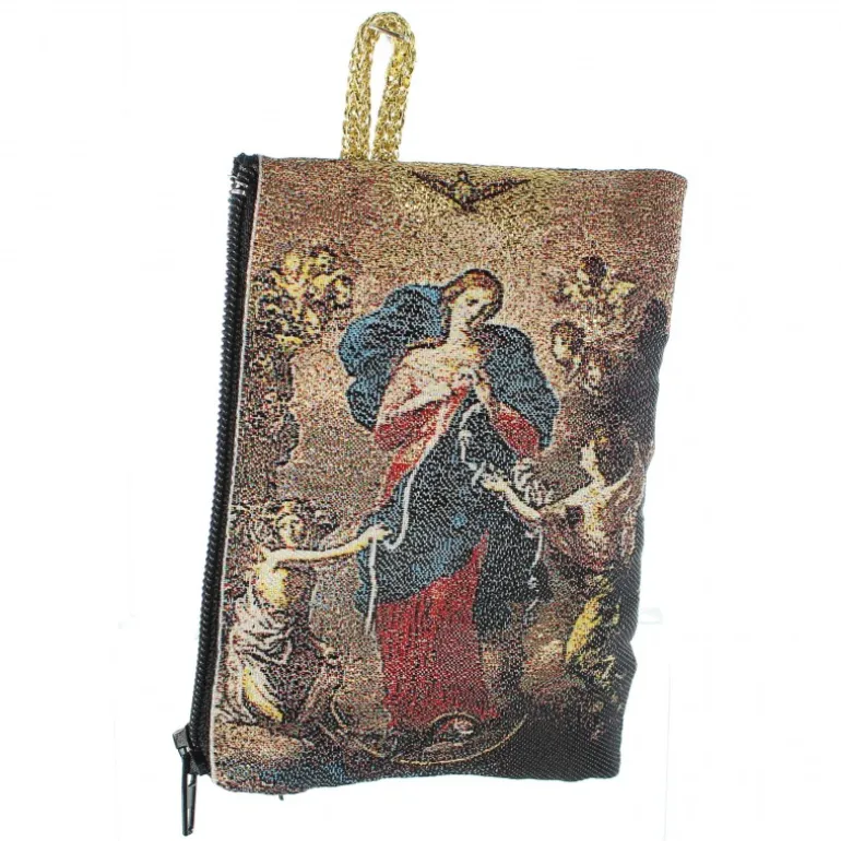 Palais du Rosaire Etui à Chapelet en fil doré 10x7 cm décoré de Marie qui défait les noeuds^ Porte-Monnaie | Etui À Chapelet
